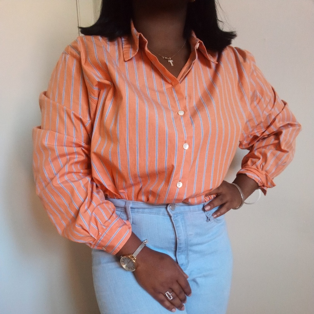 Talbots orange striped button down